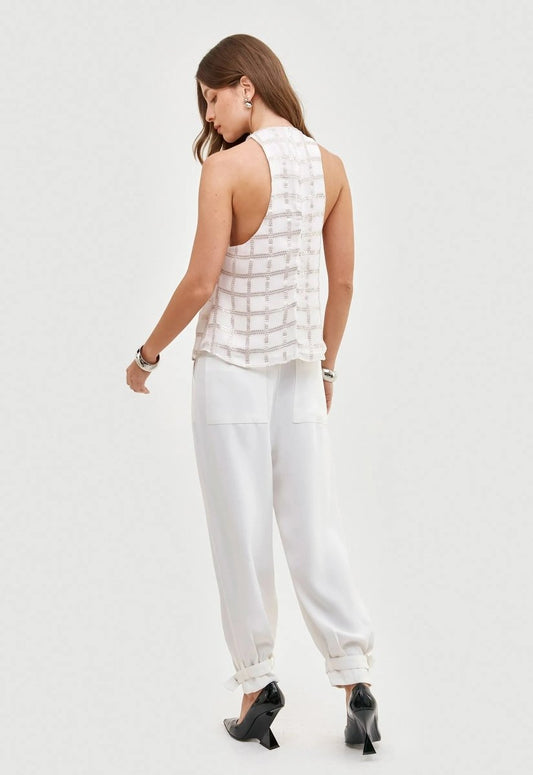 Calça Crepe Cenoura Léa - Off White - Bonne Soirée