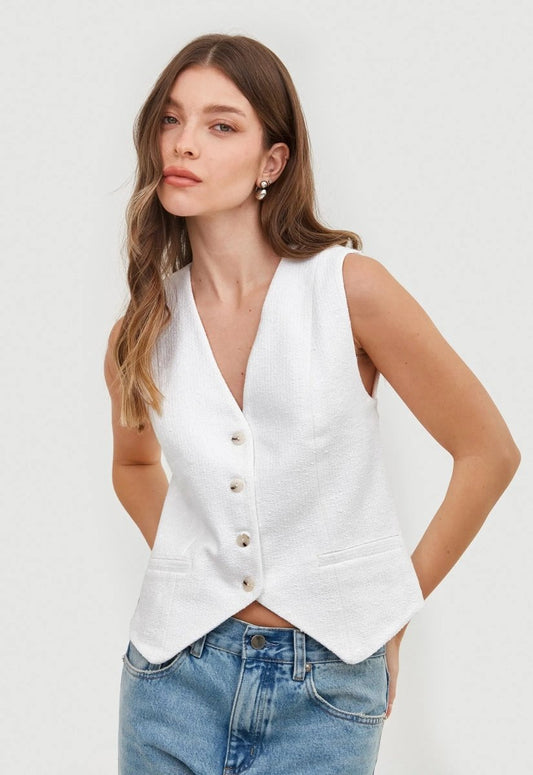 Colete Tweed Noemí - Off White - Bonne Soirée
