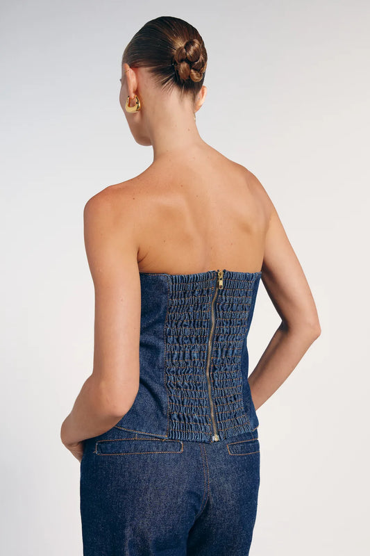 Corset Jeans Com Botões Dourados - Bonne Soirée