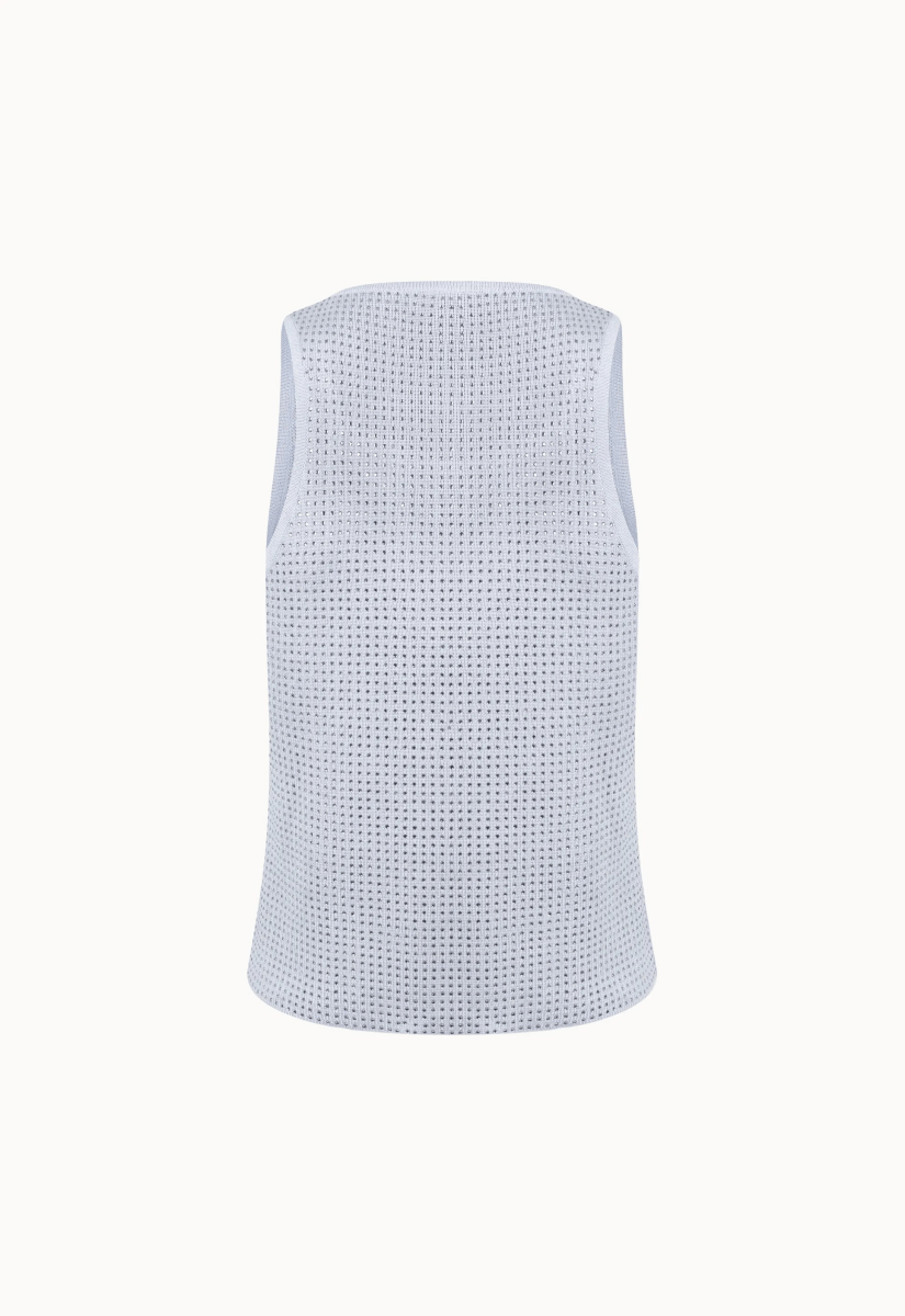 Regata Tricot Cristais Isabela - Cinza Claro - Bonne Soirée