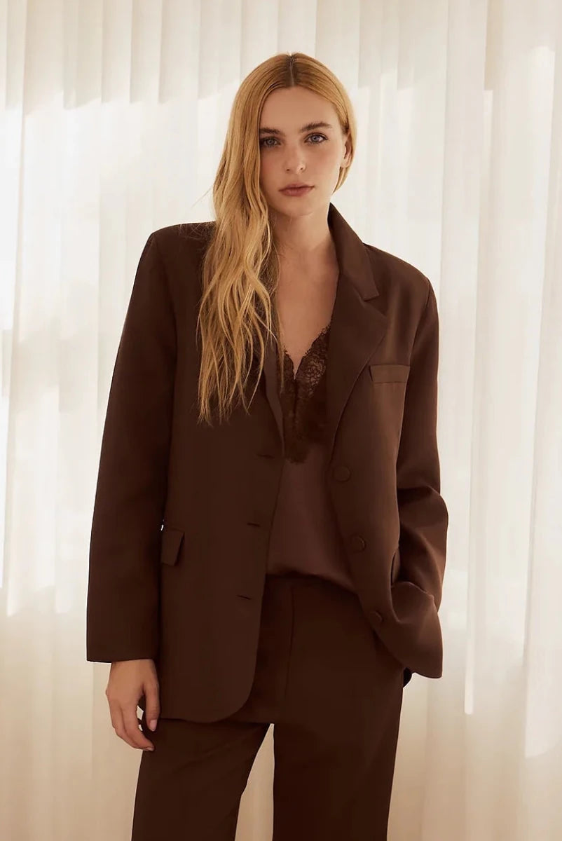 Blazer Elle Alfaiataria Marrom - Bonne Soirée