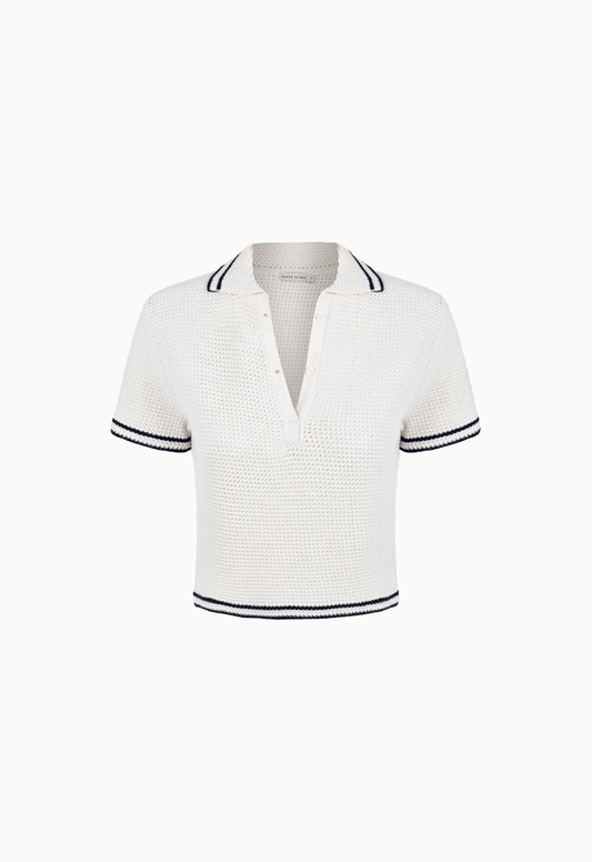 Blusa Polo Tricot - Off White/Marinho - Bonne Soirée