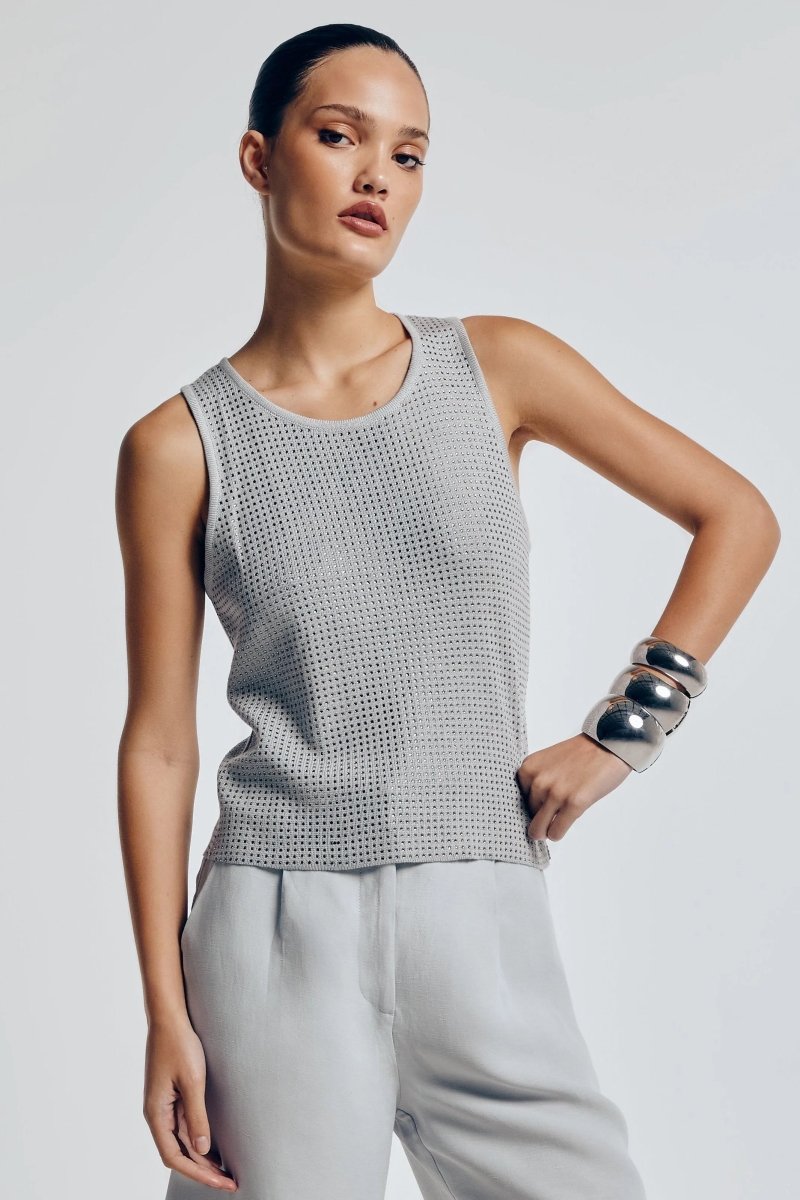 Regata Tricot Cristais Isabela - Cinza Claro - Bonne Soirée