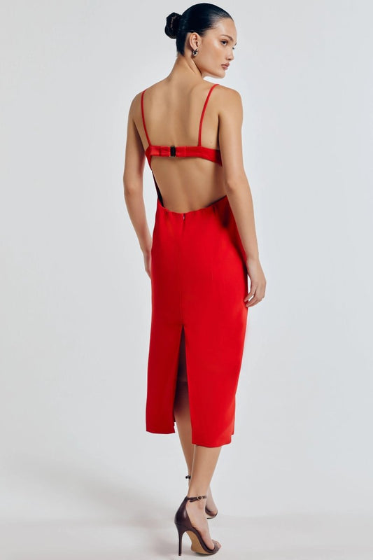Vestido Midi Crepe Laura - Vermelho - Bonne Soirée