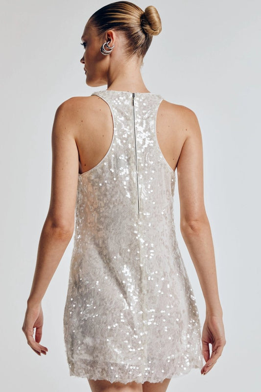 Vestido Curto Paetês Nicole - Off White - Bonne Soirée