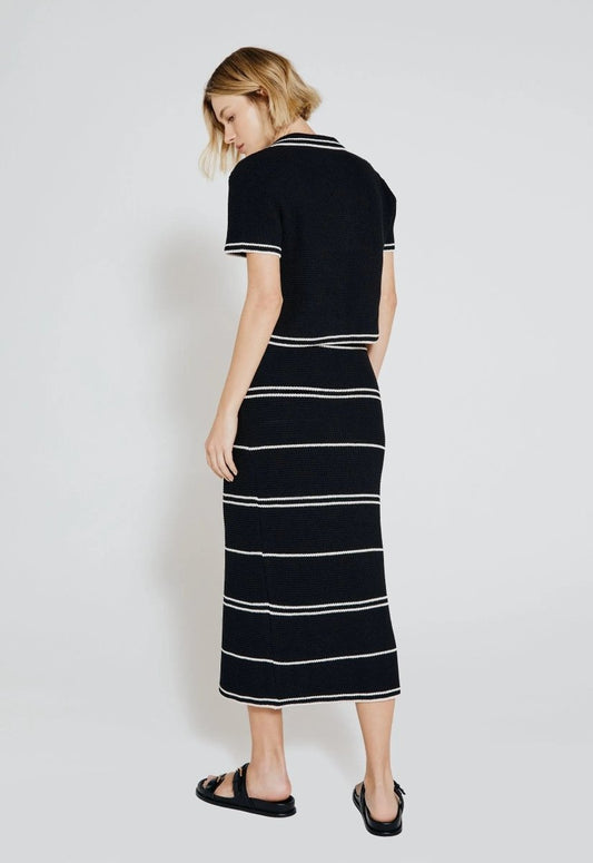 Saia Listrada Tricot - Preto e Off White - Bonne Soirée