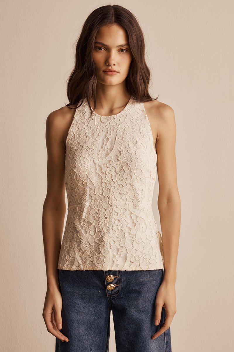 Blusa Aline Renda Vanilla - Bonne Soirée