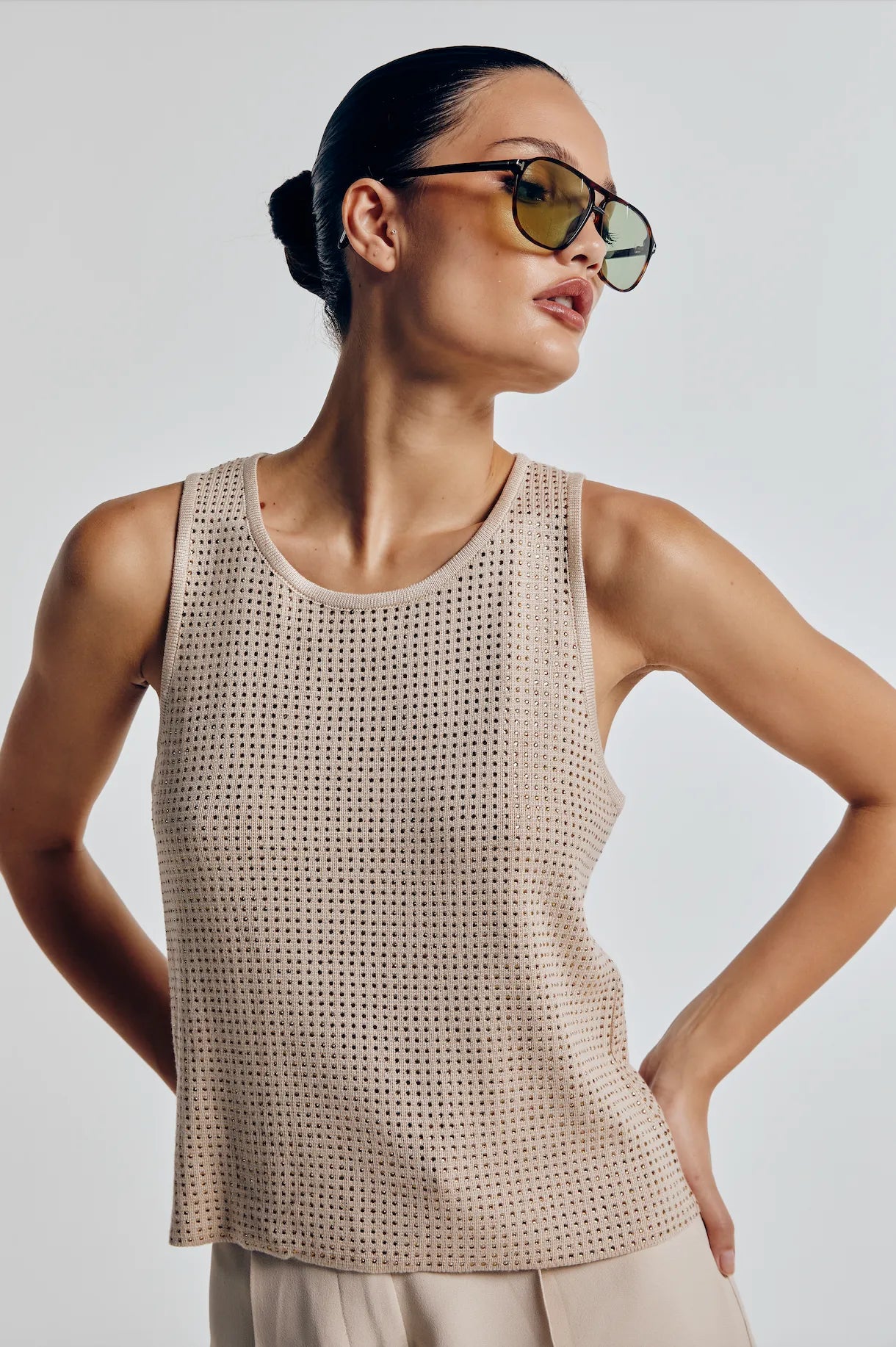 Regata Tricot Cristais Isabela - Bege - Bonne Soirée