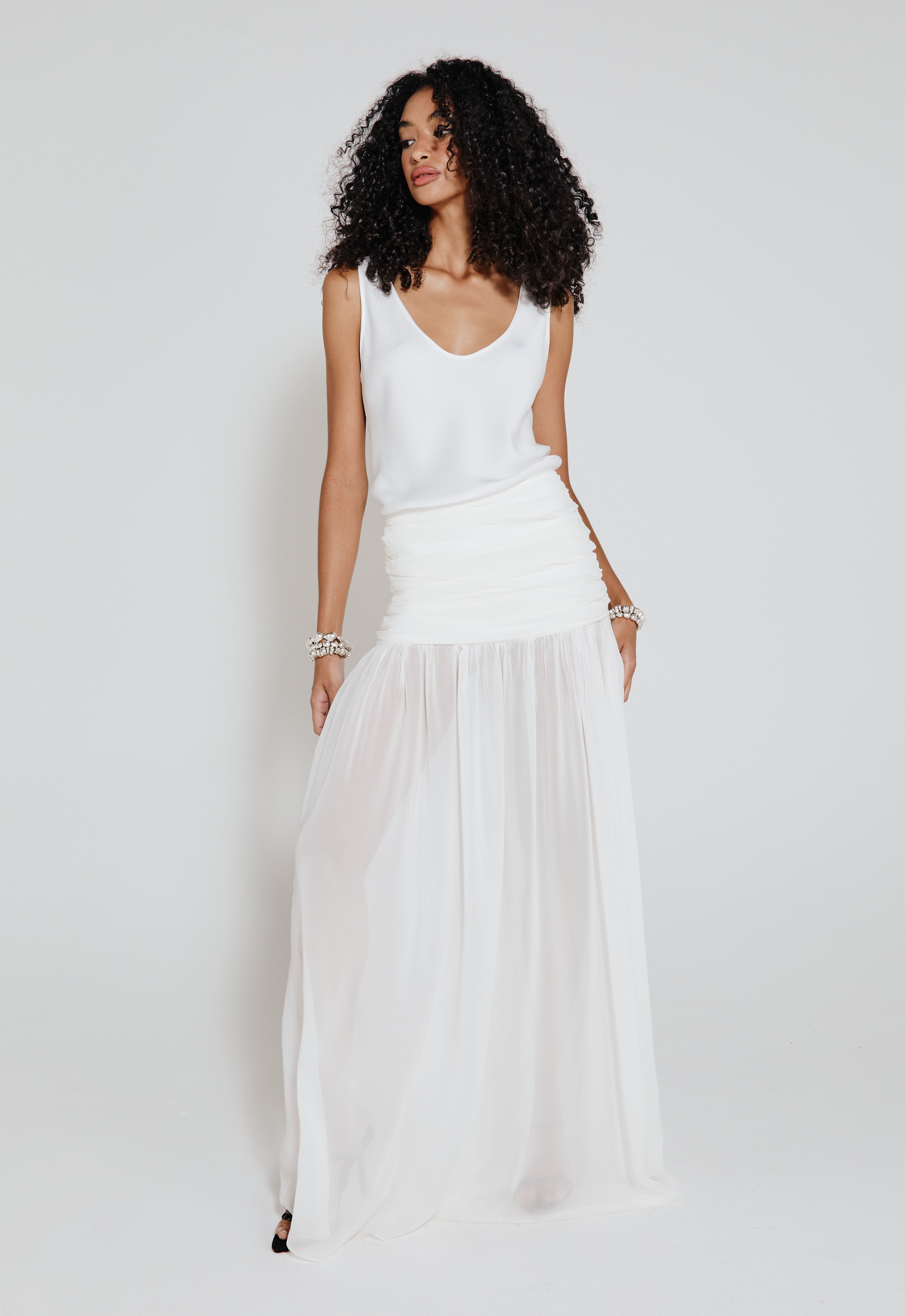Saia Drapeada Longa Haile Off White