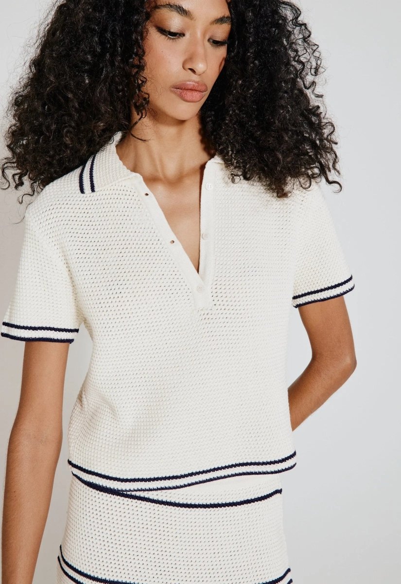 Blusa Polo Tricot - Off White/Marinho - Bonne Soirée