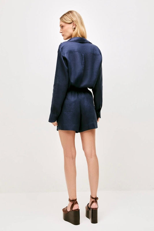Shorts Sophie Linho Azul Marinho - Bonne Soirée