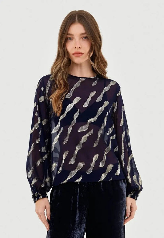 Blusa Seda Silvia - Azul Marinho - Bonne Soirée
