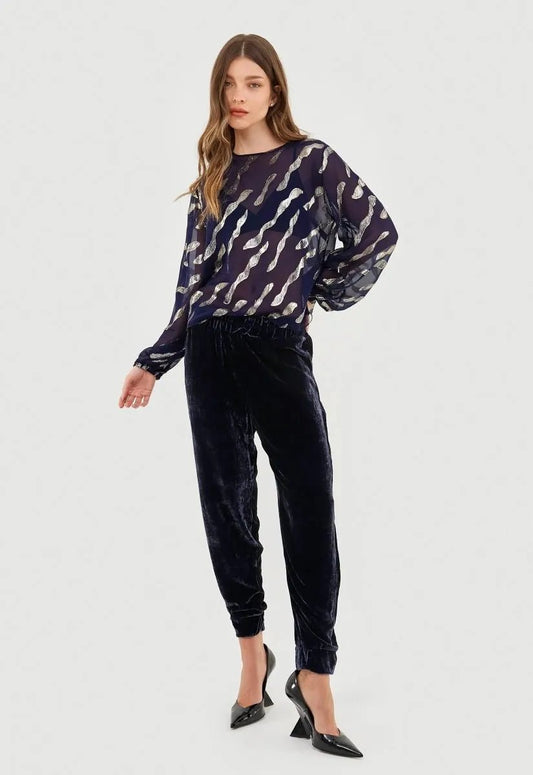 Blusa Seda Silvia - Azul Marinho - Bonne Soirée
