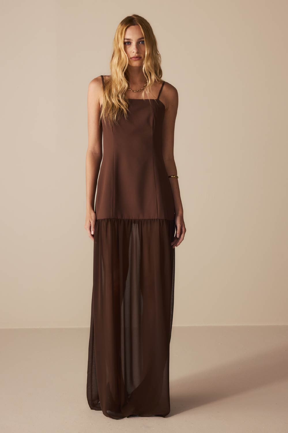 Vestido Lanine Crepe Marrom