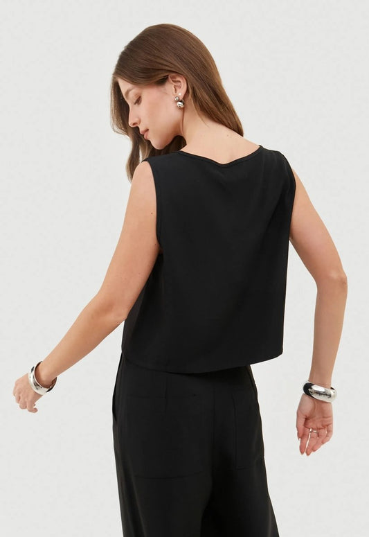 Blusa Crepe Decote V Léa - Preto - Bonne Soirée
