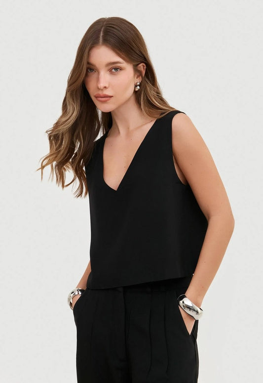 Blusa Crepe Decote V Léa - Preto - Bonne Soirée