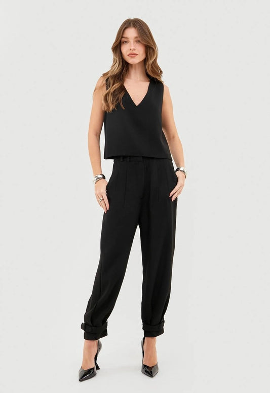 Blusa Crepe Decote V Léa - Preto - Bonne Soirée