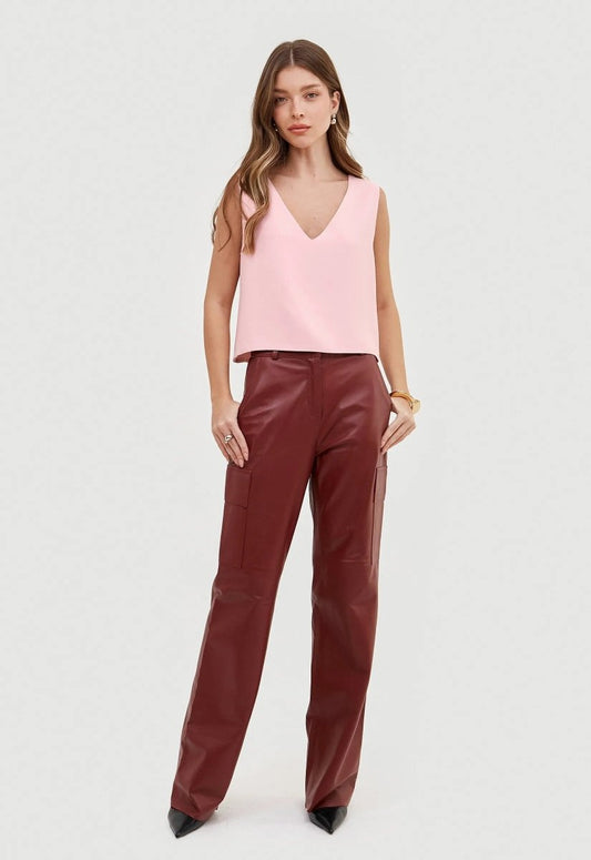 Calça Couro Cargo Zoé - Cherry - Bonne Soirée