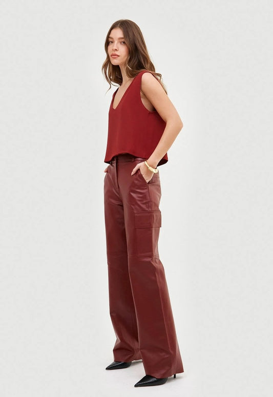 Calça Couro Cargo Zoé - Cherry - Bonne Soirée