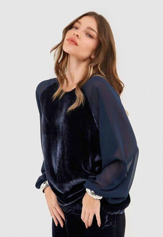 Blusa Maitê Veludo de Seda I24 - Azul - Bonne Soirée