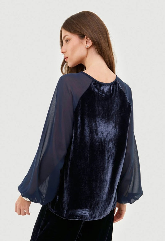 Blusa Maitê Veludo de Seda I24 - Azul - Bonne Soirée