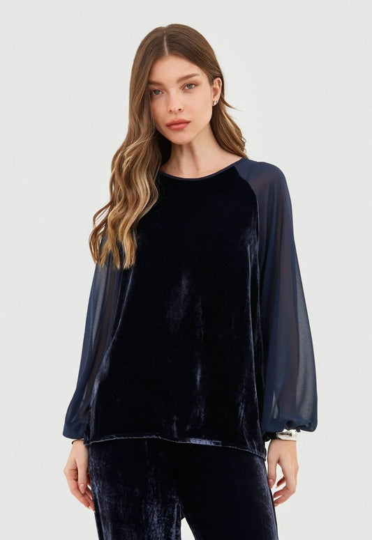 Blusa Maitê Veludo de Seda I24 - Azul - Bonne Soirée