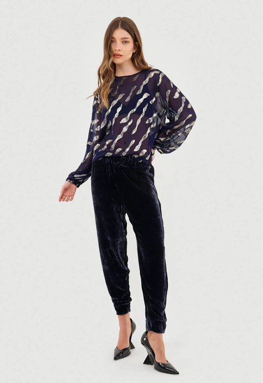Blusa Seda Silvia - Azul Marinho - Bonne Soirée