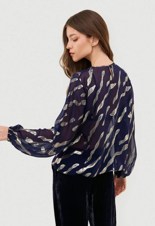Blusa Seda Silvia - Azul Marinho - Bonne Soirée