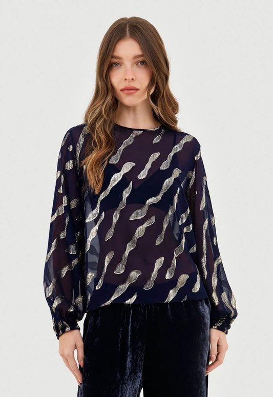Blusa Seda Silvia - Azul Marinho - Bonne Soirée