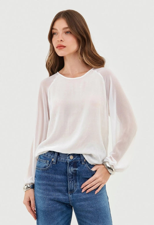 Blusa Maitê Veludo de Seda - Off White - Bonne Soirée