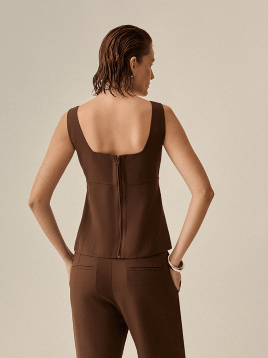 Blusa Peplum Elle Alfaiataria Marrom - Bonne Soirée