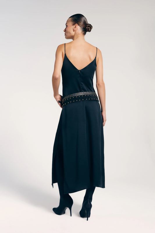 Vestido Midi Preto Alças Finas Alanis - Bonne Soirée
