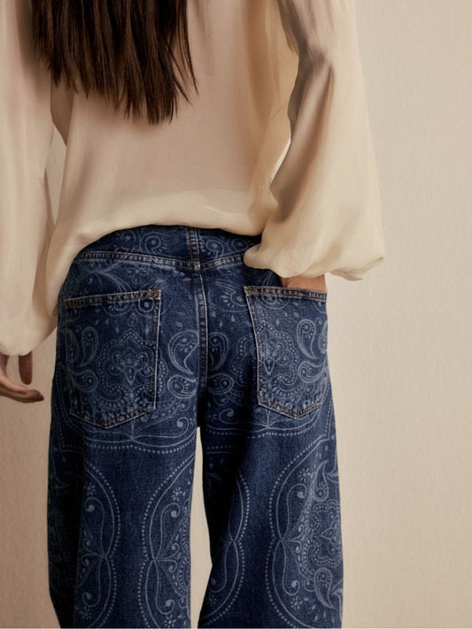 Calça Bohème Jeans Paisley Indigo - Bonne Soirée