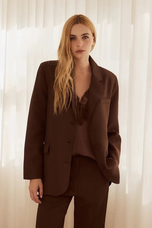 Blazer Elle Alfaiataria Marrom - Bonne Soirée