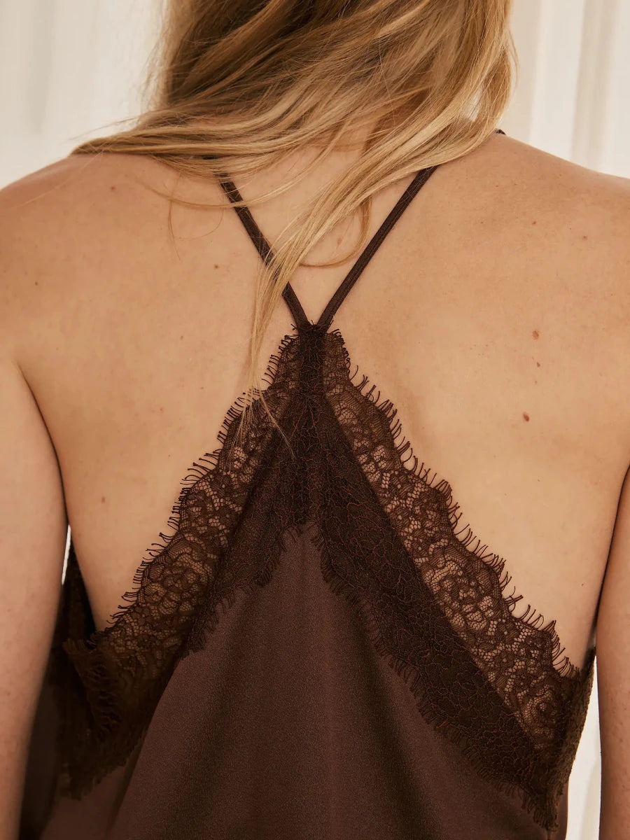 Blusa Nessa Renda Marrom - Bonne Soirée