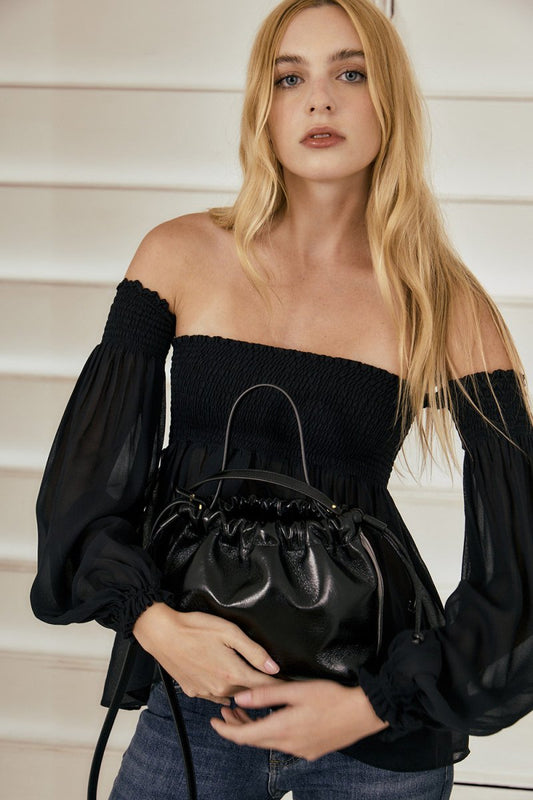 Bolsa Mini Le Bucket Couro Preto - Bonne Soirée