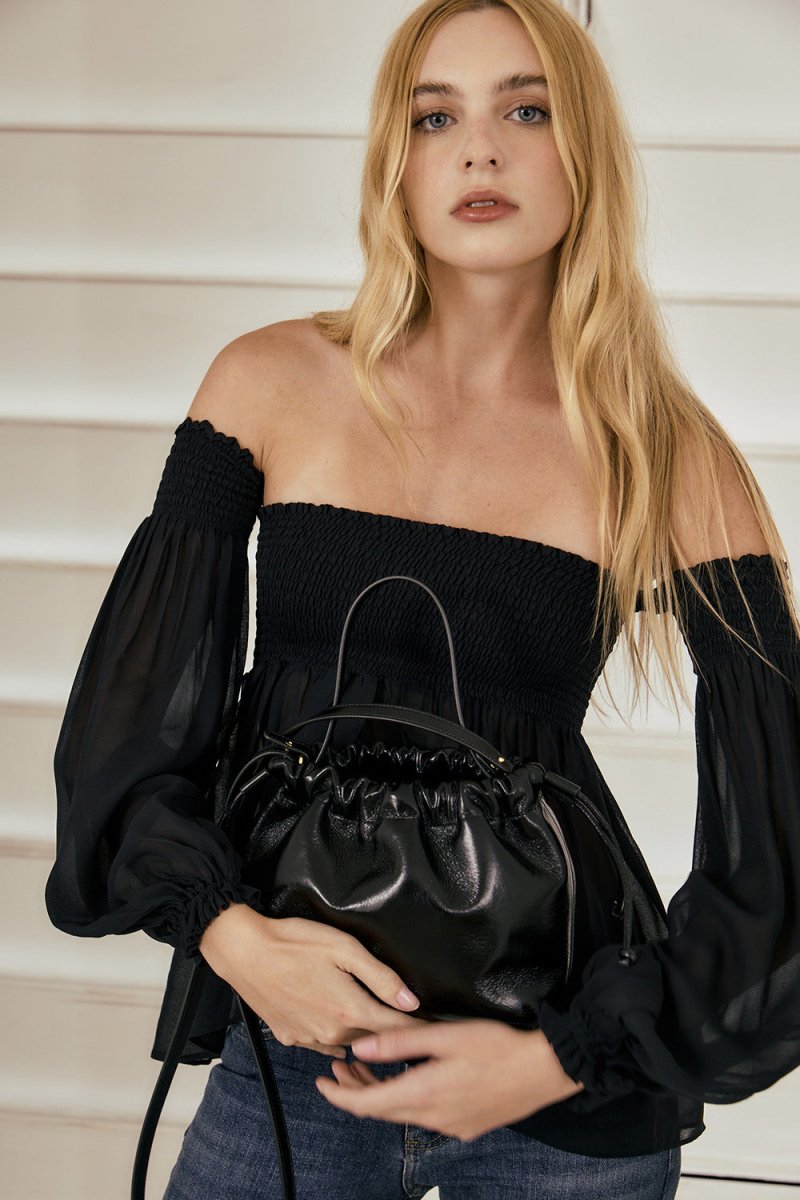 Bolsa Mini Le Bucket Couro Preto - Bonne Soirée