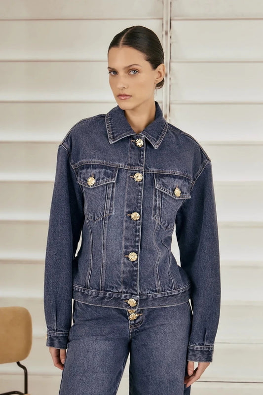 Jaqueta Bardot Jeans Azul Médio - Bonne Soirée