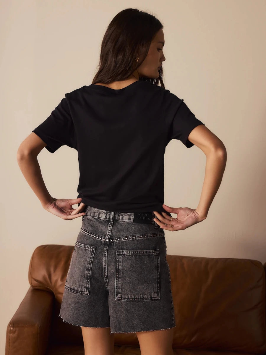 Bermuda Kira Jeans Preta - Bonne Soirée