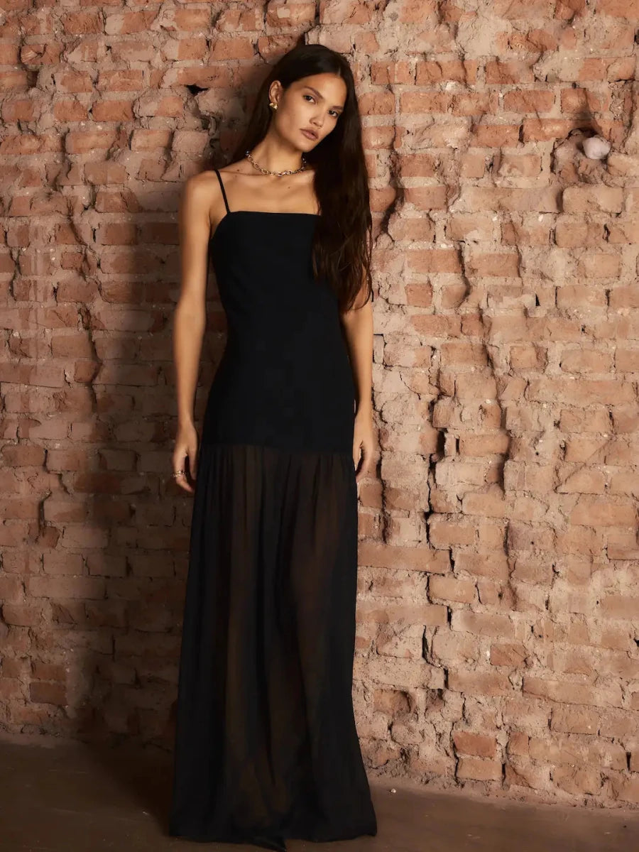 Vestido Lanine Crepe Preto - Bonne Soirée