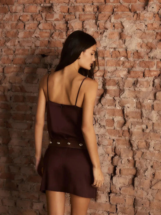 Vestido Tina Crepe Marrom - Bonne Soirée