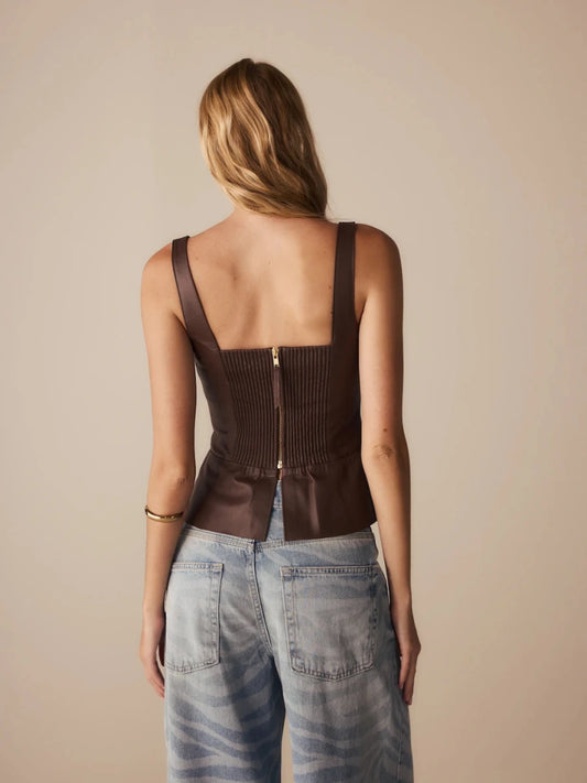 Top Pauline Couro Marrom Café - Bonne Soirée