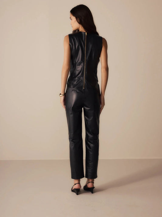 Macacão Maitê Couro Preto - Bonne Soirée