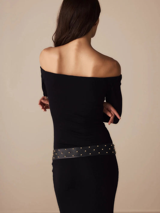 Cinto Giulia Couro Preto com Taxas - Bonne Soirée