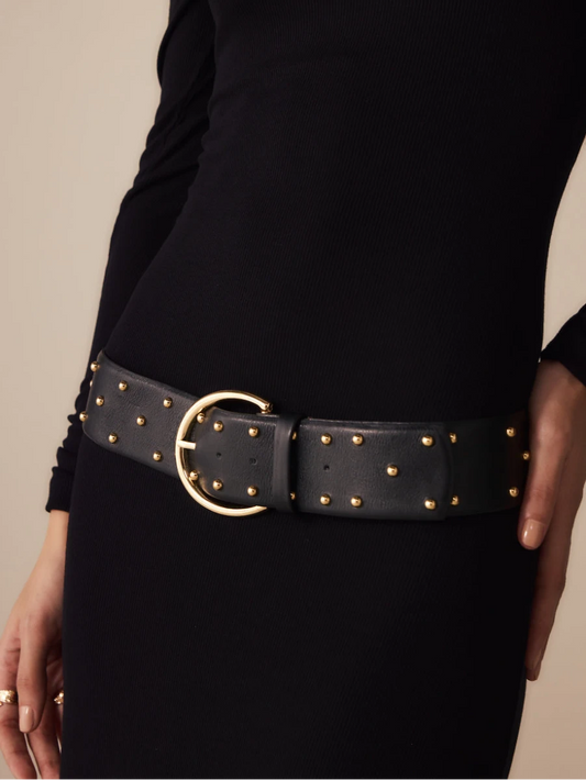 Cinto Giulia Couro Preto com Taxas - Bonne Soirée