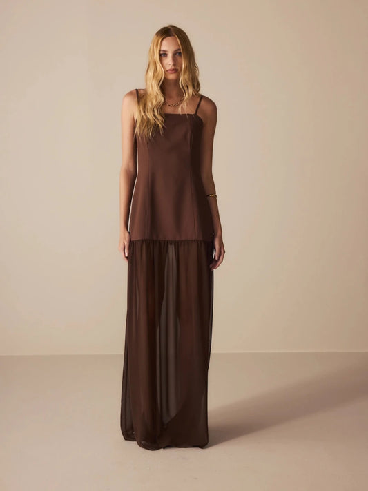 Vestido Lanine Crepe Marrom - Bonne Soirée