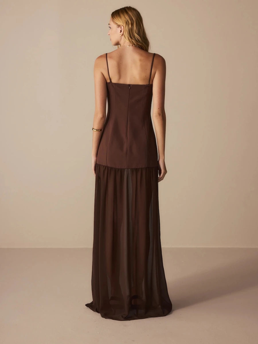 Vestido Lanine Crepe Marrom - Bonne Soirée