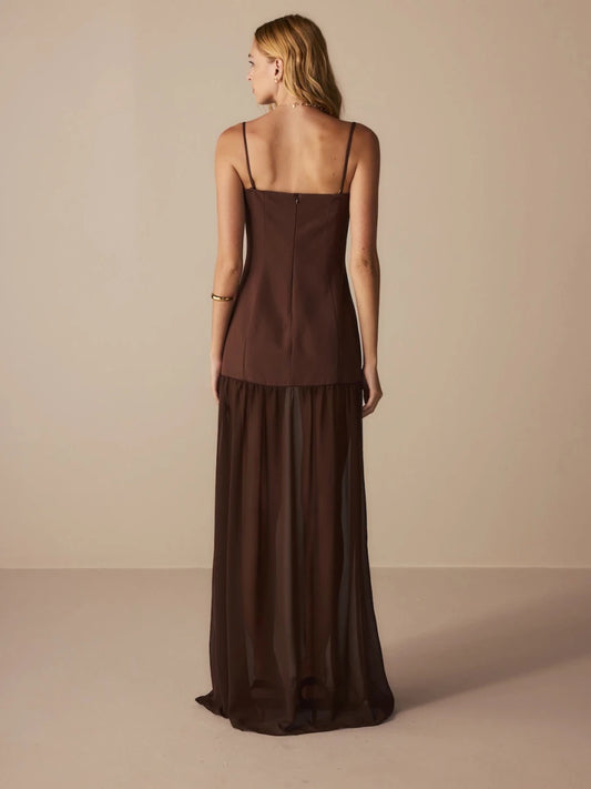 Vestido Lanine Crepe Marrom - Bonne Soirée