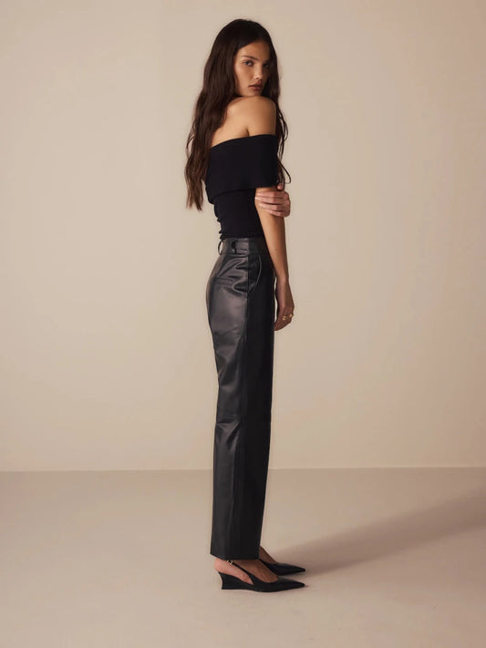 Calça Reta Marie Couro Preto - Bonne Soirée