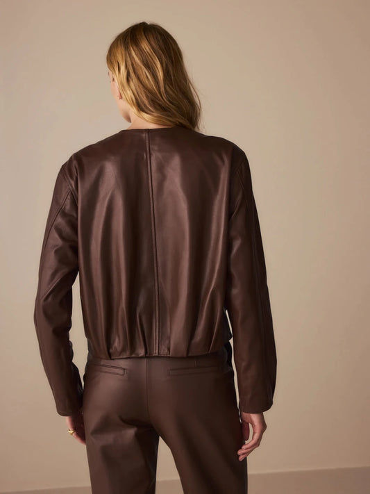 PRÉ - VENDA Jaqueta Balloon Couro Marrom Café - Entrega a partir de 20/03 - Bonne Soirée